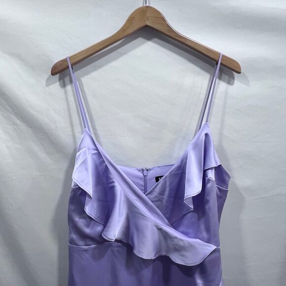 NWT Express Satin Lavender Ruffle Wrap Front Hi-Lo Maxi Dress Women's L Wedding - Picture 4 of 7